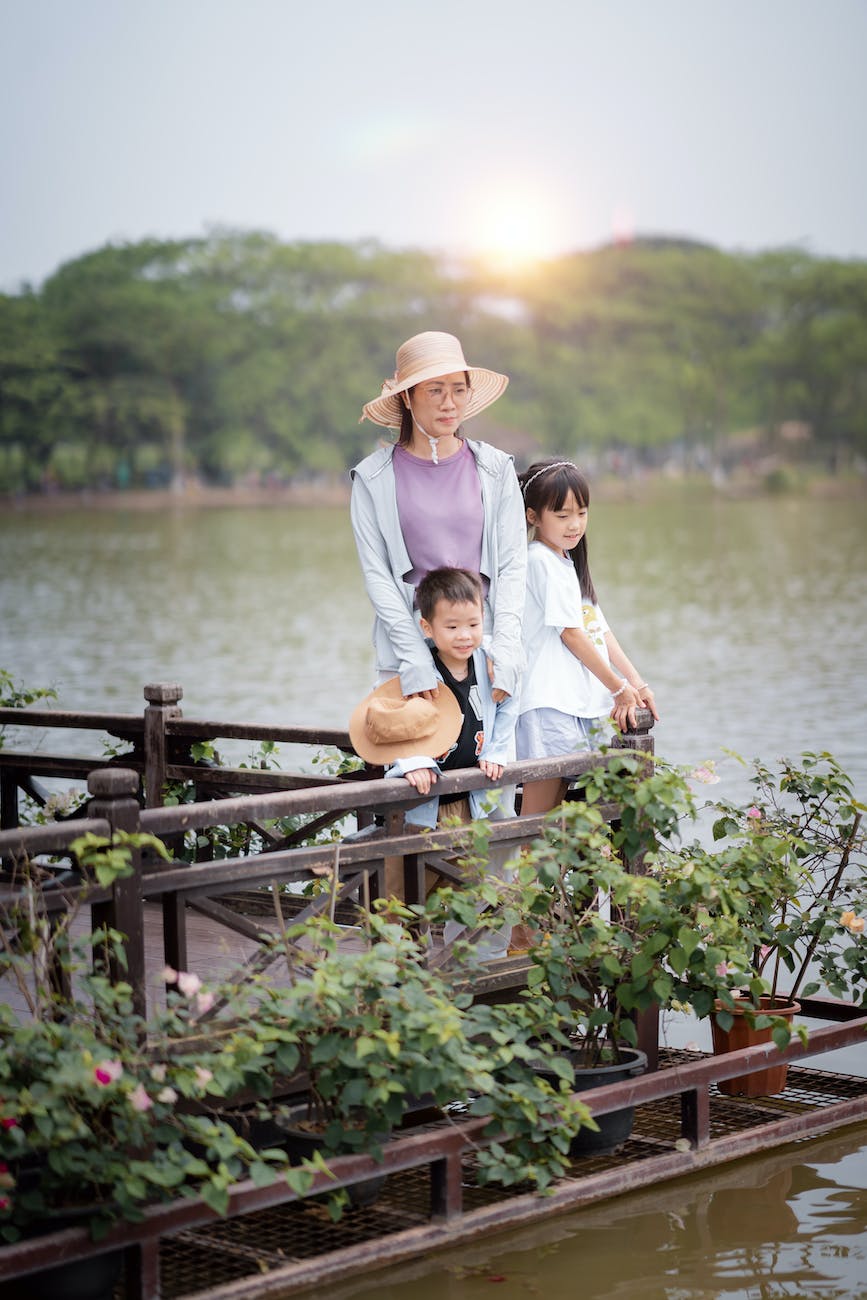 mother with her little children on vacation